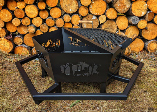 Firepit with Footrest & Half Lid